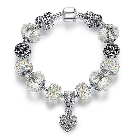Unique 925 Sterling Silver Crystal Charm Bracelet for Women – DIY Bead-Friendly Jewelry Gift