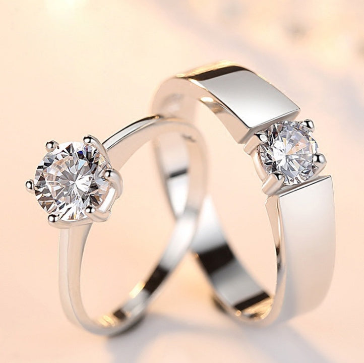 Crystal CZ Wedding Engagement Ring – Adjustable Stainless Steel Ring for Couples