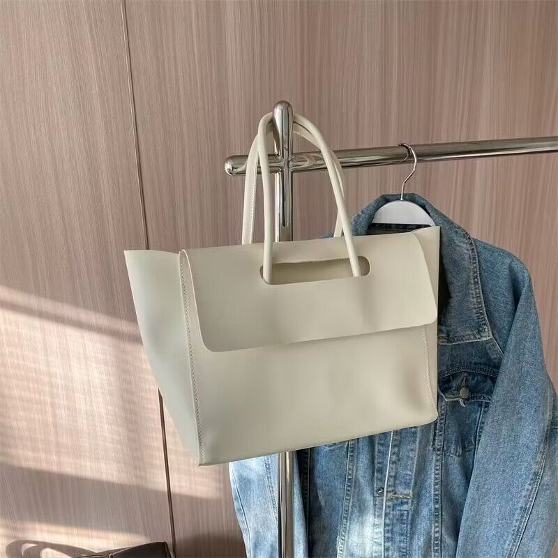 Fashion Large Shoulder Tote Bag for Women – Simple Retro Solid-Color Handbag