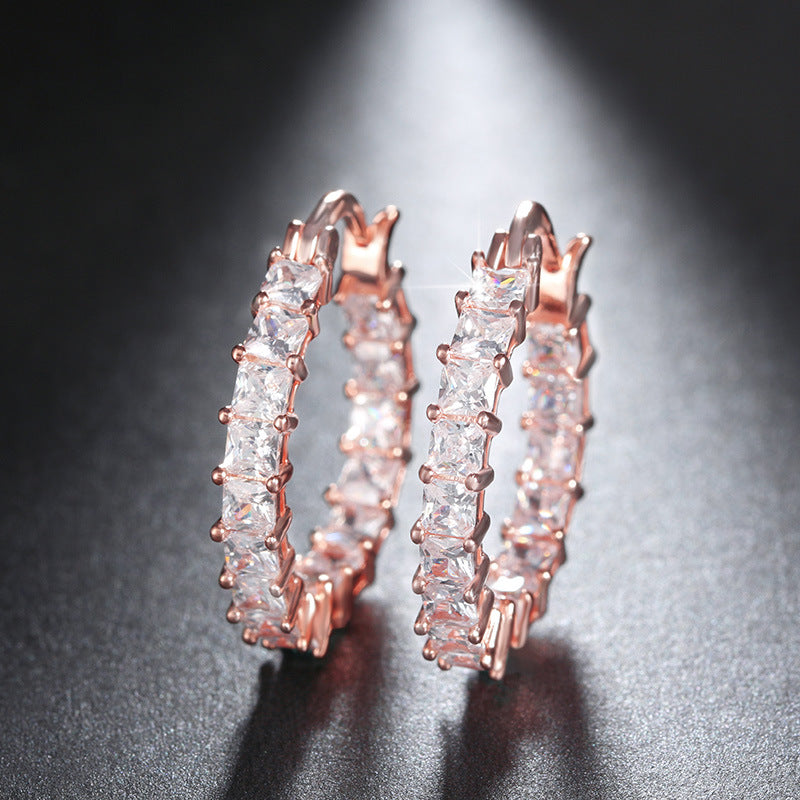 Gold-Plated Thin Earrings with Diamond-Set Zircons for Women