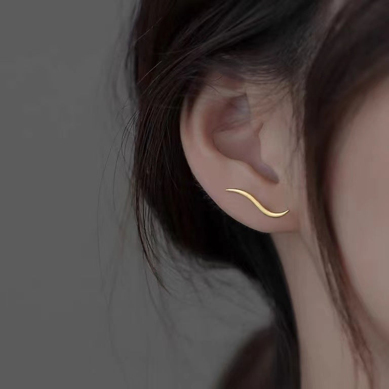 S925 Sterling Silver Streamer Stud Earrings for Women – Minimalist Jewelry