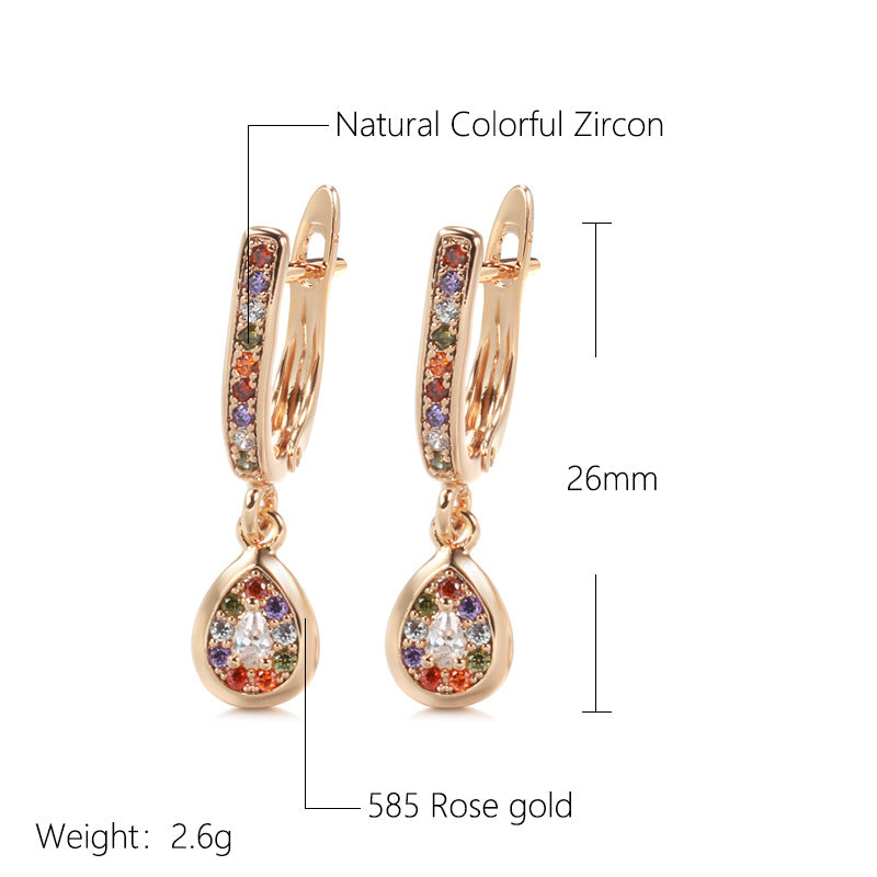 Rose Gold Stud Earrings for Women – Colorful Zircon, Minimalist Jewelry