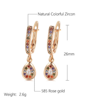 Rose Gold Stud Earrings for Women – Colorful Zircon, Minimalist Jewelry