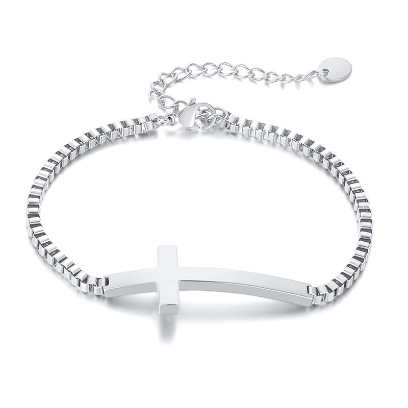Cross Box Chain Bracelet for Women – Stainless Steel Finish Jewelry