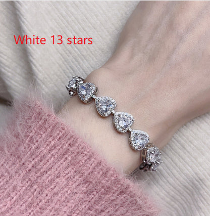 Peach Heart-Shaped Rhinestone & Zircon Bracelet for Women – Elegant Sparkling Jewelry