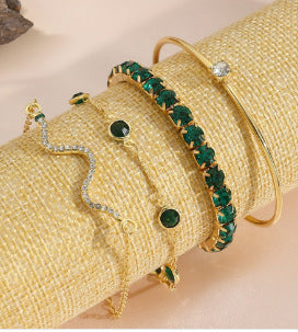 Four-Piece Rhinestone & Diamond Accent Bracelet Set for Women – Elegant Chain Jewelry