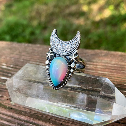 Vintage Geometric Moon Ring – Hip Hop Skull Wedding & Engagement Ring for Women