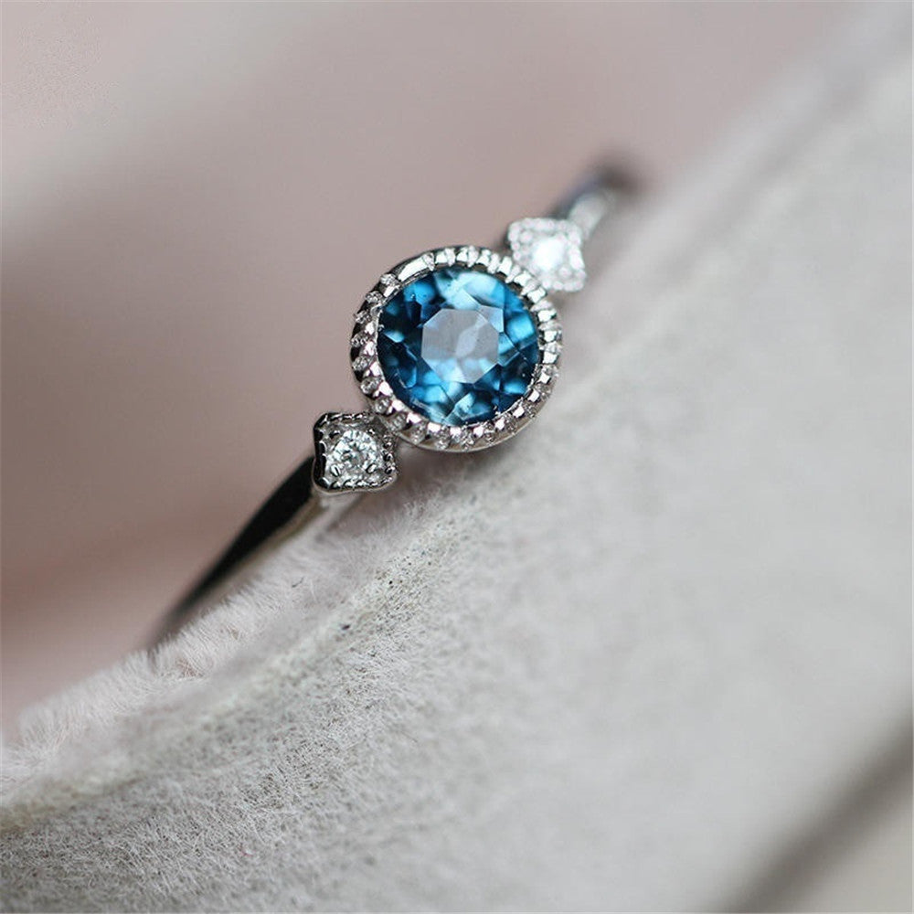 Simple Silver CZ Wedding Engagement Ring – Sky Blue Zircon Thin Ring for Women