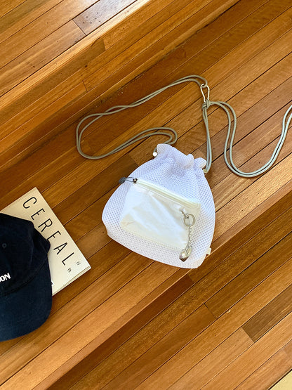 Cute Mesh Drawstring Bucket Bag – Lightweight Shoulder Crossbody