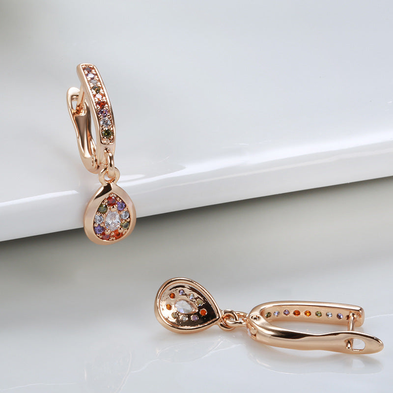 Rose Gold Stud Earrings for Women – Colorful Zircon, Minimalist Jewelry