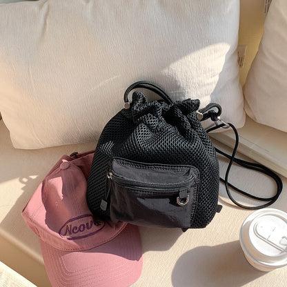 Cute Mesh Drawstring Bucket Bag – Lightweight Shoulder Crossbody