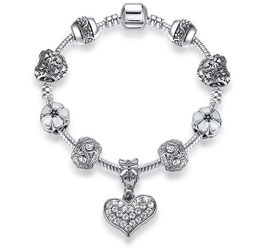 Unique 925 Sterling Silver Crystal Charm Bracelet for Women – DIY Bead-Friendly Jewelry Gift