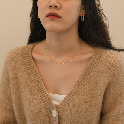 Gold Titanium Steel Charm Necklace – Round & Waterdrop Dainty Choker for Women