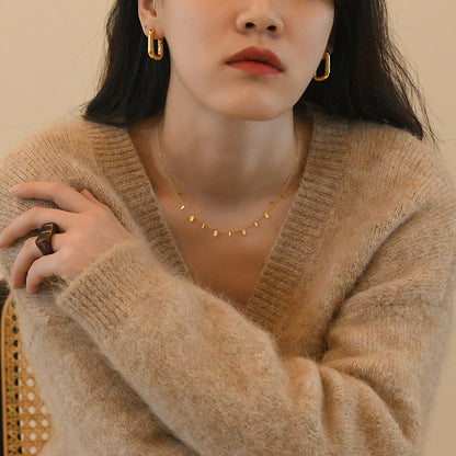 Gold Titanium Steel Charm Necklace – Round & Waterdrop Dainty Choker for Women