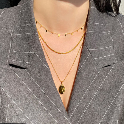 Gold Titanium Steel Charm Necklace – Round & Waterdrop Dainty Choker for Women