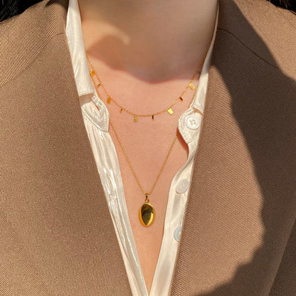 Gold Titanium Steel Charm Necklace – Round & Waterdrop Dainty Choker for Women