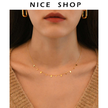 Gold Titanium Steel Charm Necklace – Round & Waterdrop Dainty Choker for Women