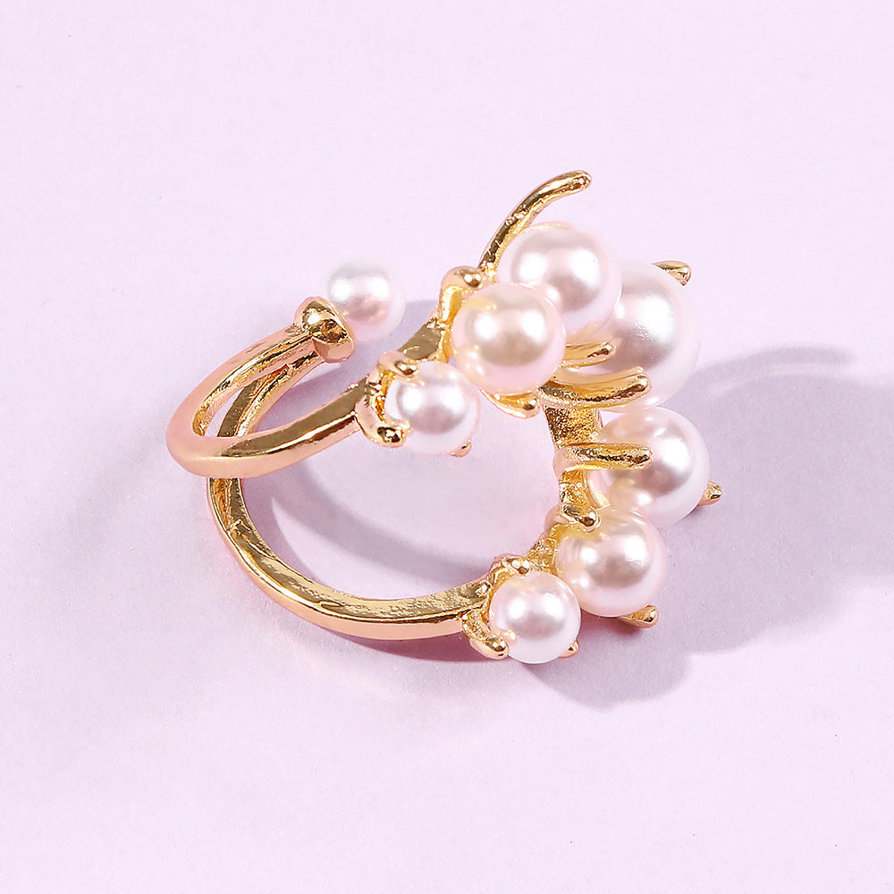 Fashion Big Geometric Pearl Paved Ring – Statement Jewelry for Women