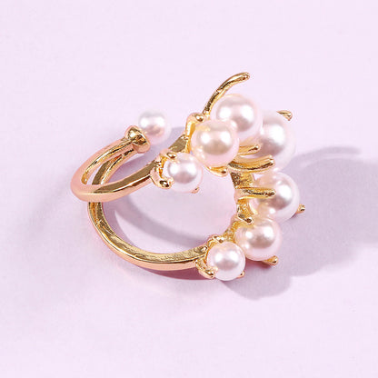 Fashion Big Geometric Pearl Paved Ring – Statement Jewelry for Women