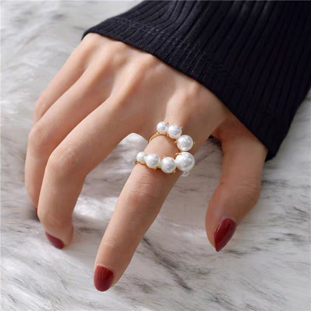 Fashion Big Geometric Pearl Paved Ring – Statement Jewelry for Women
