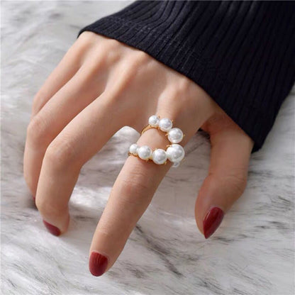 Fashion Big Geometric Pearl Paved Ring – Statement Jewelry for Women