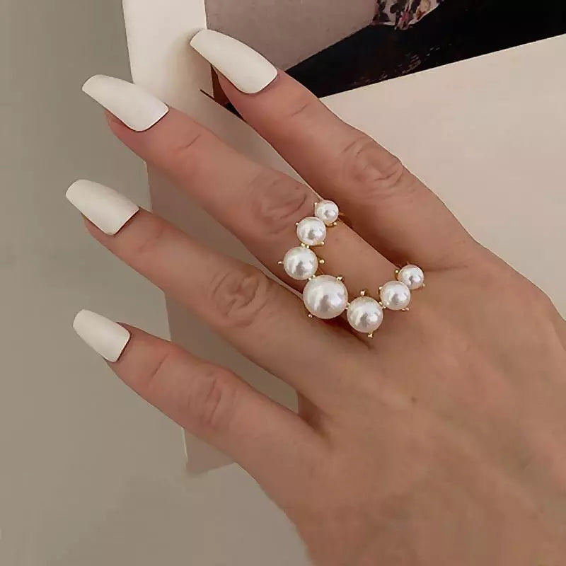 Fashion Big Geometric Pearl Paved Ring – Statement Jewelry for Women