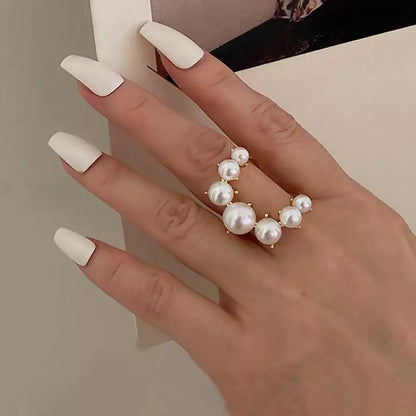 Fashion Big Geometric Pearl Paved Ring – Statement Jewelry for Women