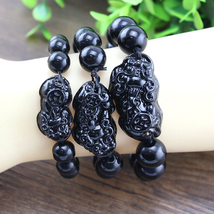 Obsidian Pixiu Couples’ Bracelet – Unisex Feng Shui Protection Jewelry