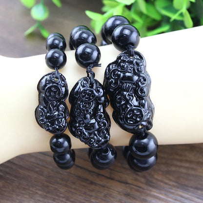 Obsidian Pixiu Couples’ Bracelet – Unisex Feng Shui Protection Jewelry