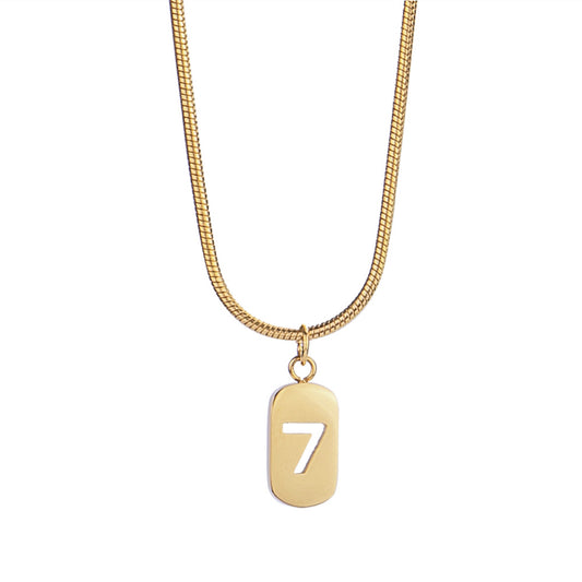 Lucky Number 7 Pendant Necklace for Women – Gold Stainless Steel Jewelry Gift