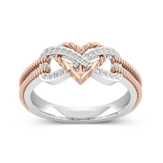 Marcatsa Heart Infinity Engagement Ring – Double Color Cubic Zirconia Wedding Ring for Women