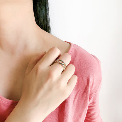 Luxury Colorful Micro Pave Cubic Zirconia Ring for Women