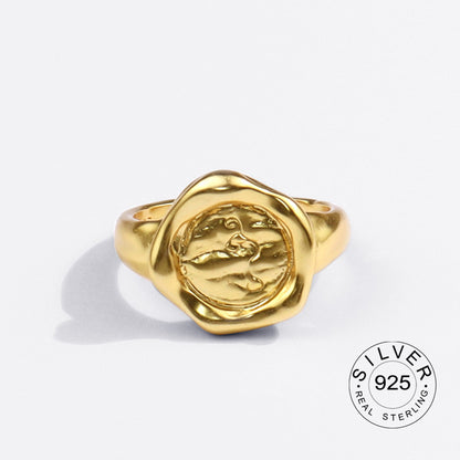 925 Sterling Silver Engagement Ring for Women – Vintage Gold‑Tone Statement Jewelry