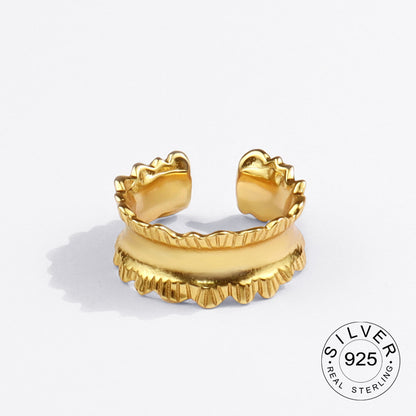 925 Sterling Silver Engagement Ring for Women – Vintage Gold‑Tone Statement Jewelry