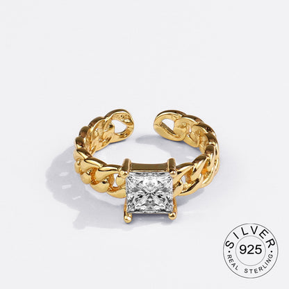 925 Sterling Silver Engagement Ring for Women – Vintage Gold‑Tone Statement Jewelry