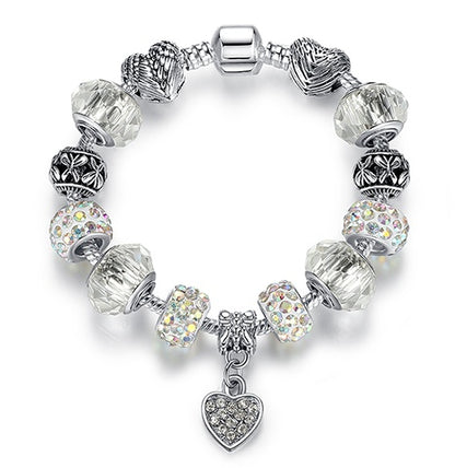 Unique 925 Sterling Silver Crystal Charm Bracelet for Women – DIY Bead-Friendly Jewelry Gift