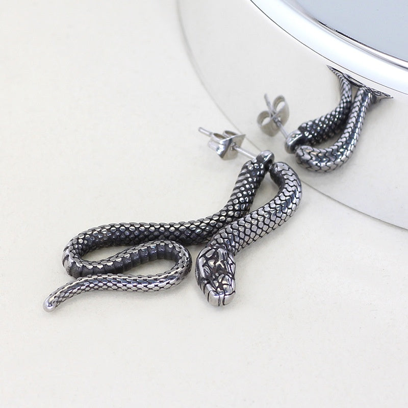 Serpentine Titanium Steel Stud Earrings – Unisex