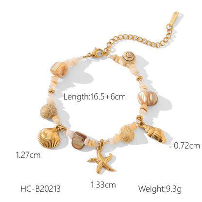 Stainless Steel Conch & Starfish Shell Bracelet for Women – Elegant Beach Jewelry