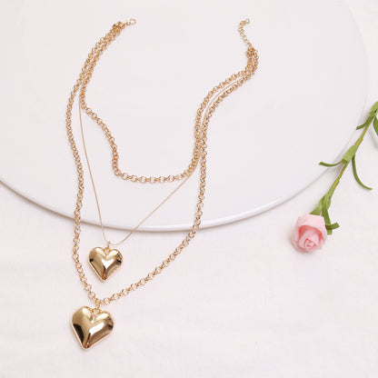 Vintage Multi-Layer Heart Pendant Necklace – Gold Geometric Punk Jewelry for Women