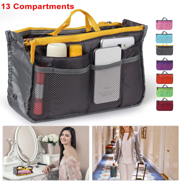 Women Lady Travel Insert Handbag Organizer Makeup Bags Toiletry Purse Liner With Hand Strap