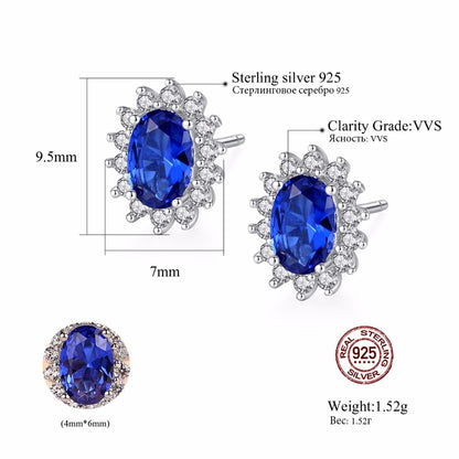 Natural Royal Blue Oval Topaz Stud Earrings – 925 Sterling Silver for Women