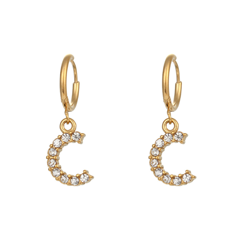 18K Gold Plated Zircon Letter Earrings for Women – Minimalist Initial Jewelry