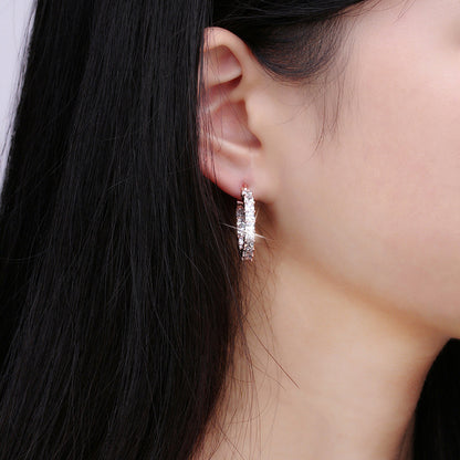 Gold-Plated Thin Earrings with Diamond-Set Zircons for Women
