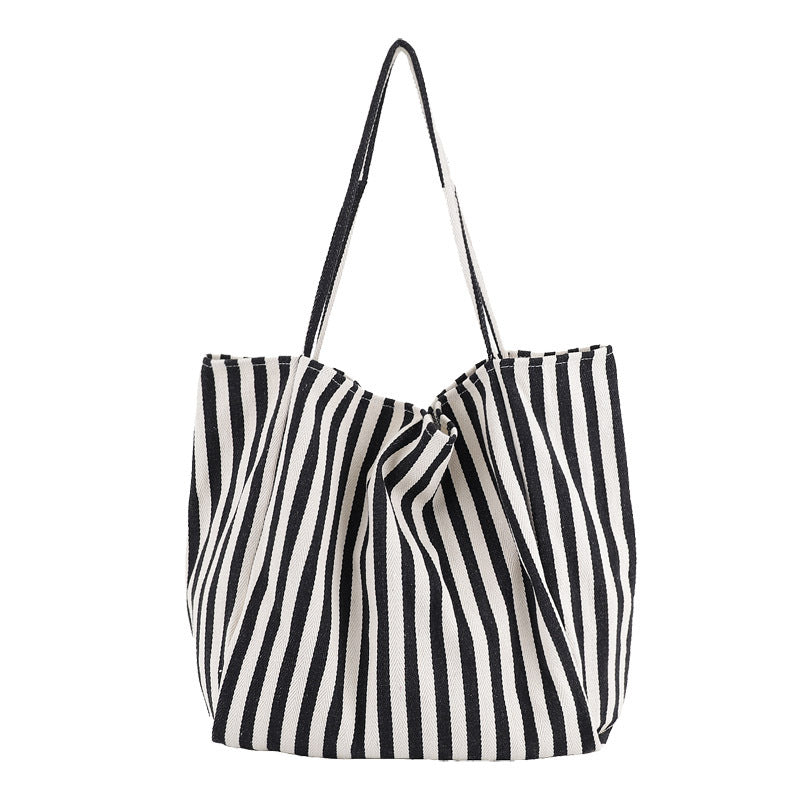 Large Striped Canvas Tote Bag for Women – Casual High Capacity Shopping Shoulder Bag
