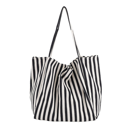 Large Striped Canvas Tote Bag for Women – Casual High Capacity Shopping Shoulder Bag