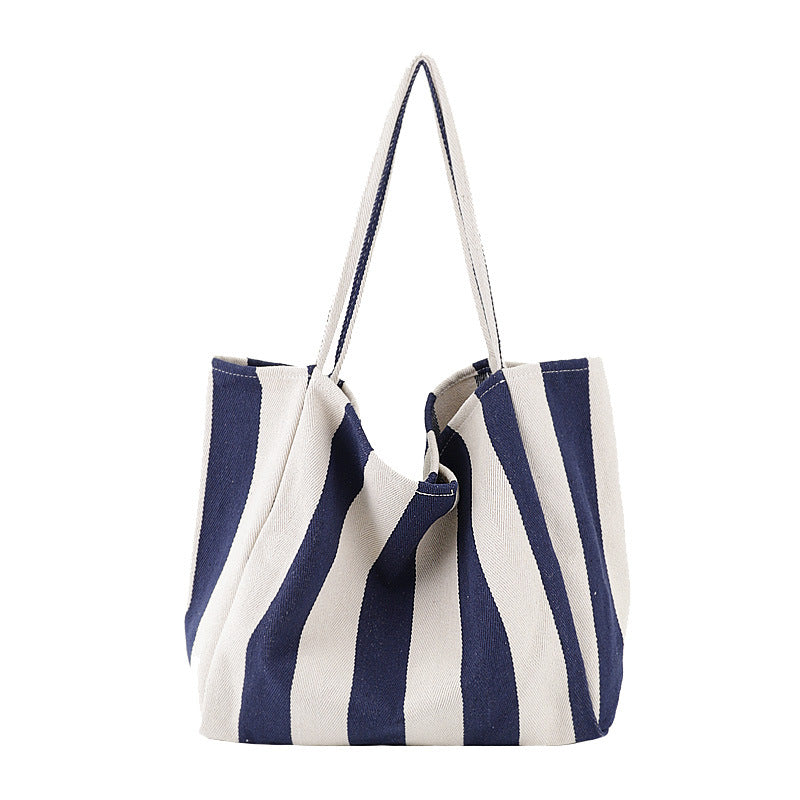 Large Striped Canvas Tote Bag for Women – Casual High Capacity Shopping Shoulder Bag