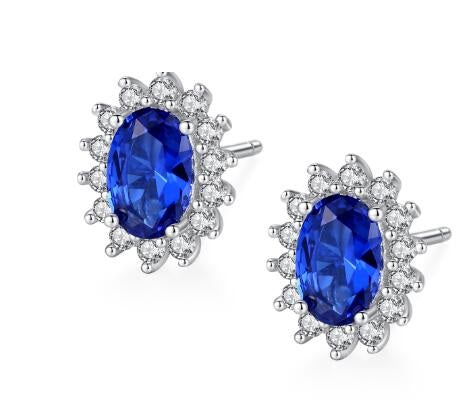 Natural Royal Blue Oval Topaz Stud Earrings – 925 Sterling Silver for Women