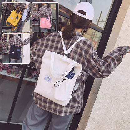 Harajuku Canvas Backpack for Women – Preppy Student School Bag with Pockets