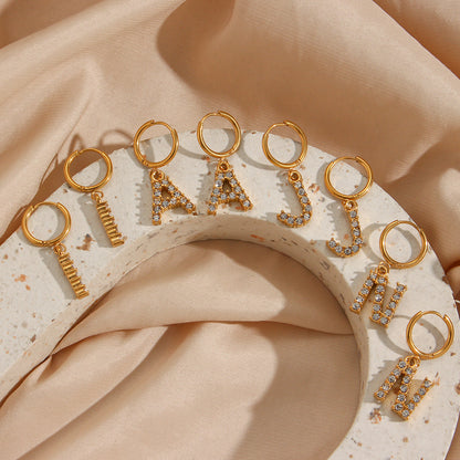 18K Gold Plated Zircon Letter Earrings for Women – Minimalist Initial Jewelry