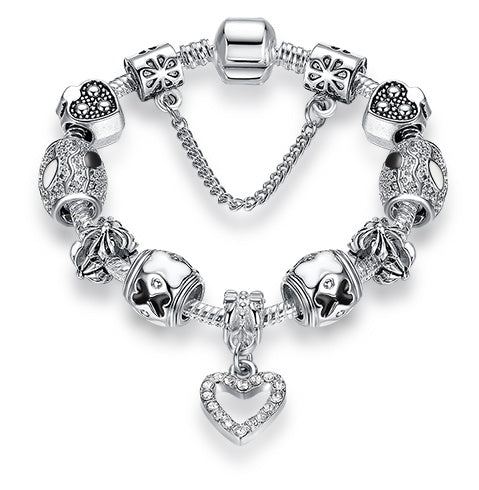 Unique 925 Sterling Silver Crystal Charm Bracelet for Women – DIY Bead-Friendly Jewelry Gift